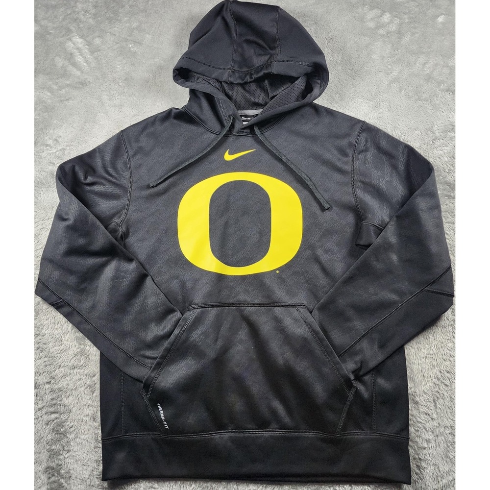 Oregon Ducks Hoodie Mens Medium Black NCAA Football Nike Therma Fit Pullover